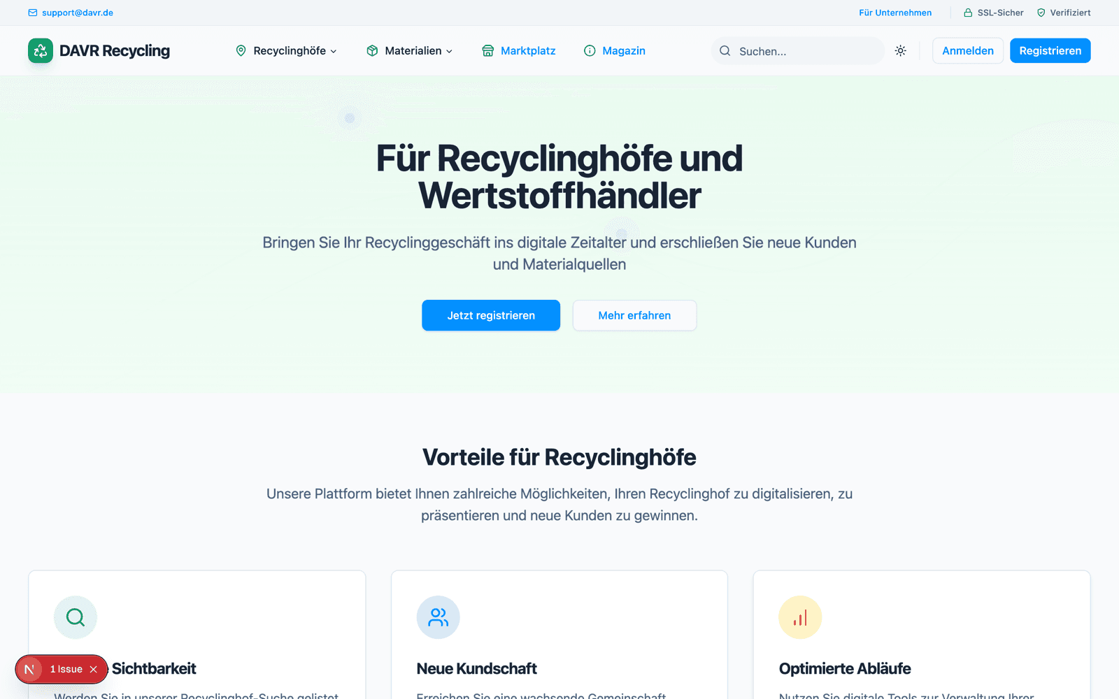 Landingpage für Recyclinghöfe und Wertstoffhändler